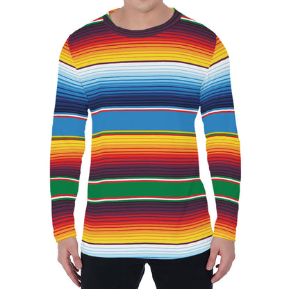 Tribal Mexican Blanket Stripe Print Men's Long Sleeve T-Shirt