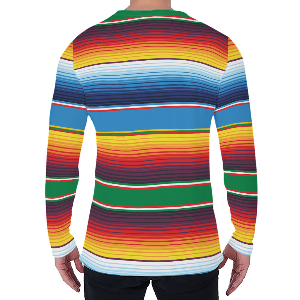 Tribal Mexican Blanket Stripe Print Men's Long Sleeve T-Shirt