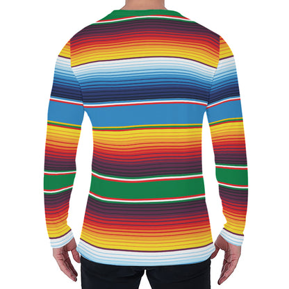 Tribal Mexican Blanket Stripe Print Men's Long Sleeve T-Shirt
