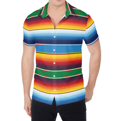 Tribal Mexican Blanket Stripe Print Men's Shirt