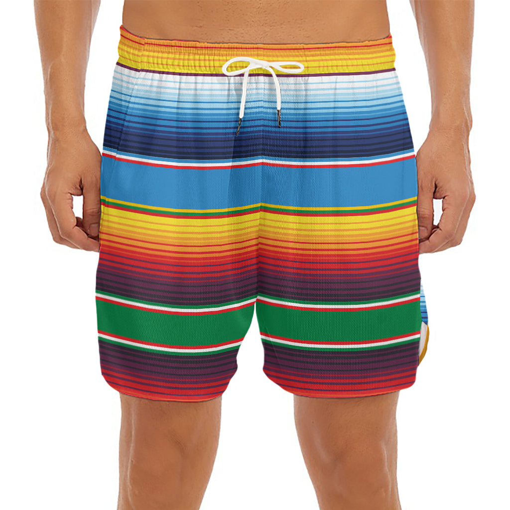 Tribal Mexican Blanket Stripe Print Men's Split Running Shorts