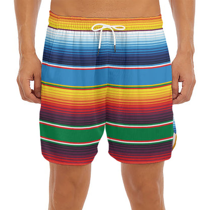 Tribal Mexican Blanket Stripe Print Men's Split Running Shorts