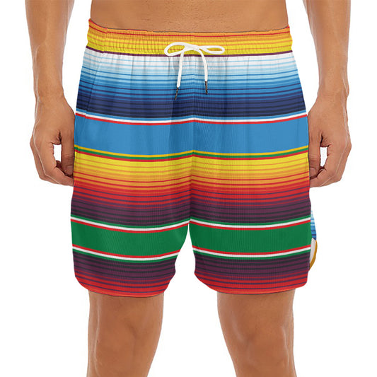 Tribal Mexican Blanket Stripe Print Men's Split Running Shorts