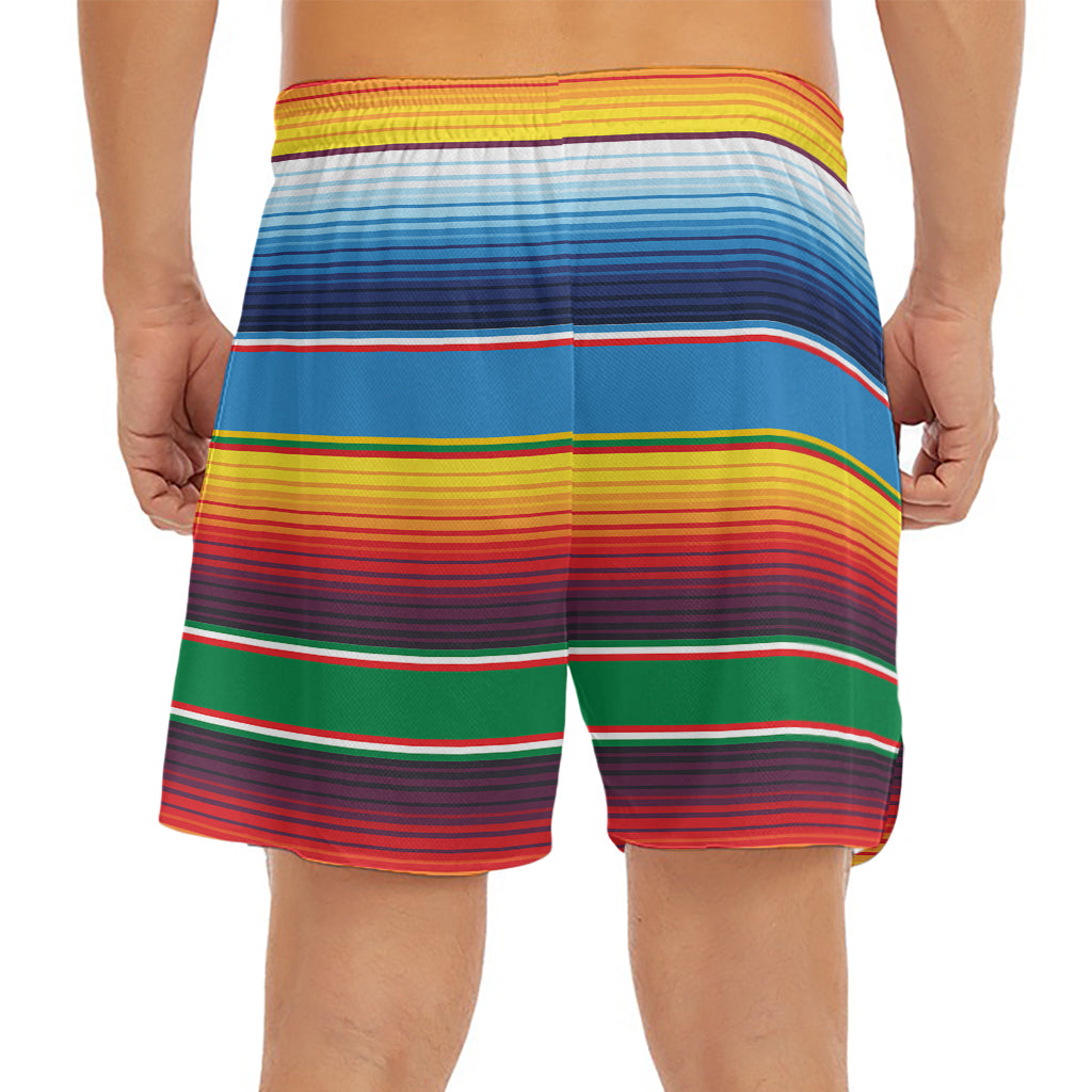 Tribal Mexican Blanket Stripe Print Men's Split Running Shorts