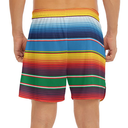 Tribal Mexican Blanket Stripe Print Men's Split Running Shorts