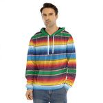 Tribal Mexican Blanket Stripe Print Men's Velvet Pullover Hoodie