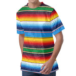 Tribal Mexican Blanket Stripe Print Men's Velvet T-Shirt