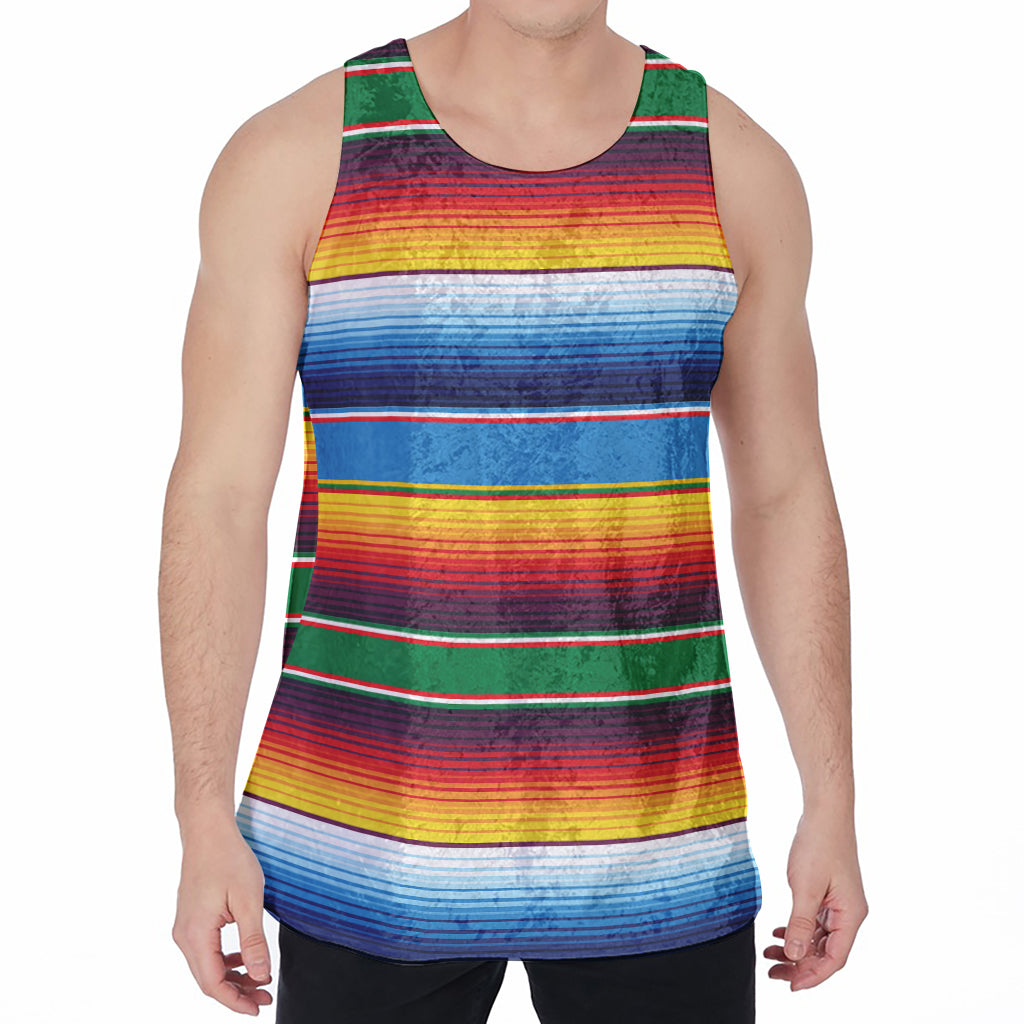 Tribal Mexican Blanket Stripe Print Men's Velvet Tank Top
