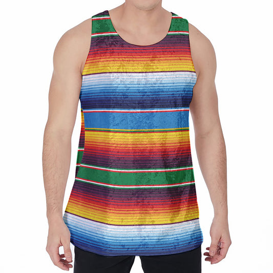 Tribal Mexican Blanket Stripe Print Men's Velvet Tank Top