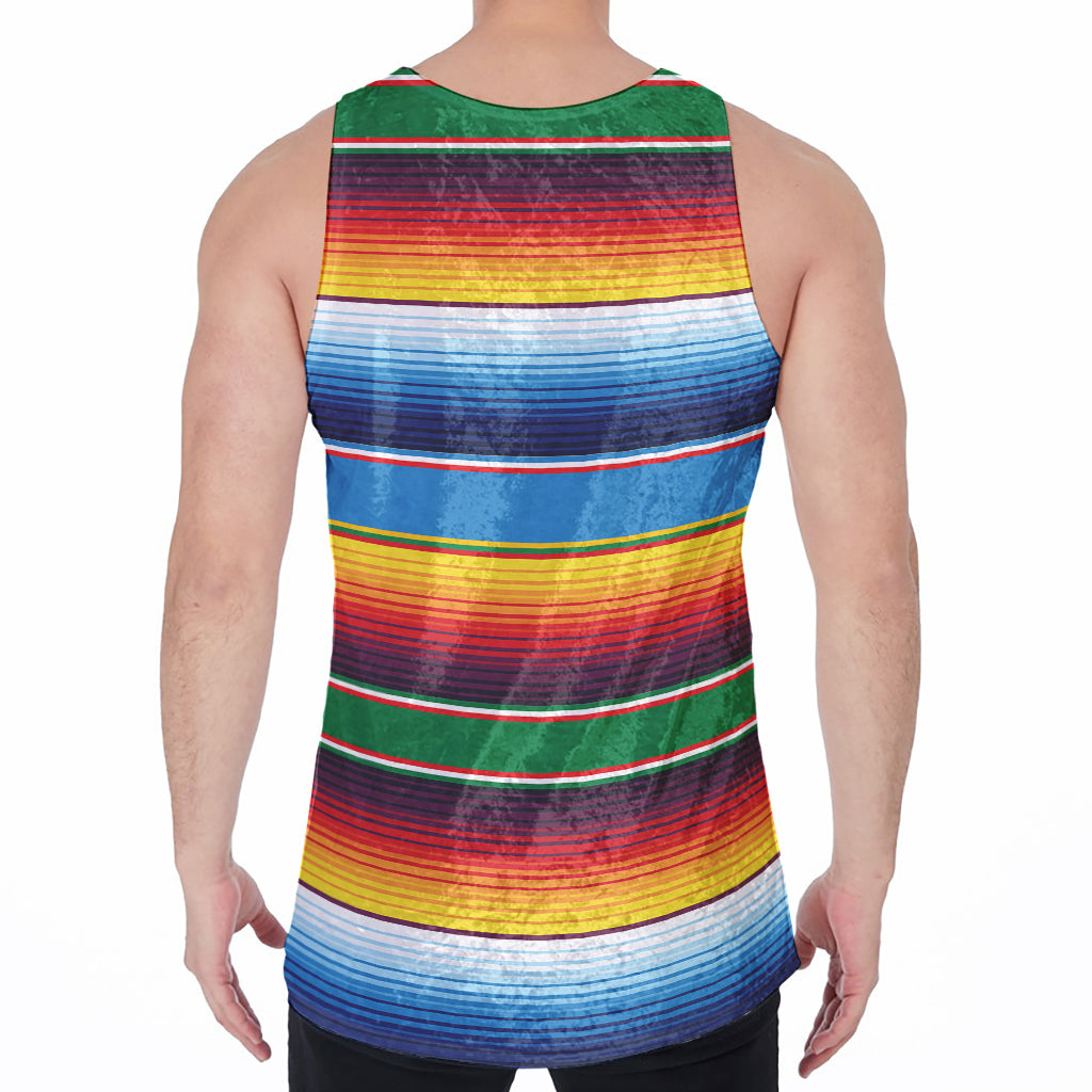 Tribal Mexican Blanket Stripe Print Men's Velvet Tank Top