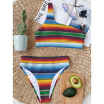 Tribal Mexican Blanket Stripe Print One Shoulder Bikini Top