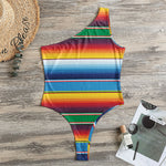 Tribal Mexican Blanket Stripe Print One Shoulder Bodysuit