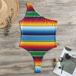 Tribal Mexican Blanket Stripe Print One Shoulder Bodysuit