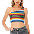 Tribal Mexican Blanket Stripe Print One Shoulder Crop Top