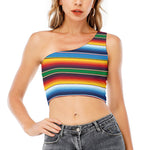 Tribal Mexican Blanket Stripe Print One Shoulder Crop Top