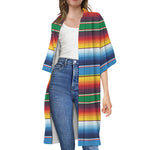 Tribal Mexican Blanket Stripe Print Open Front Beach Cover Up