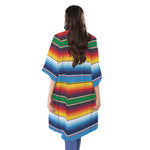 Tribal Mexican Blanket Stripe Print Open Front Beach Cover Up