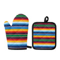 Tribal Mexican Blanket Stripe Print Oven Mitt And Pot Holder Set