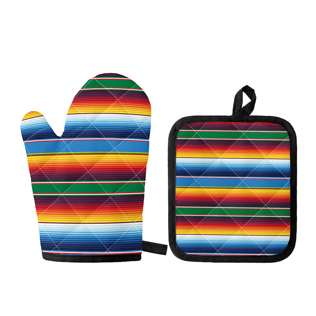 Tribal Mexican Blanket Stripe Print Oven Mitt And Pot Holder Set