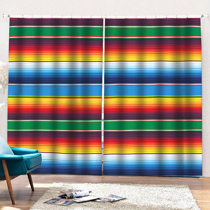 Tribal Mexican Blanket Stripe Print Pencil Pleat Curtains