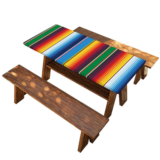 Tribal Mexican Blanket Stripe Print Picnic Table Cover