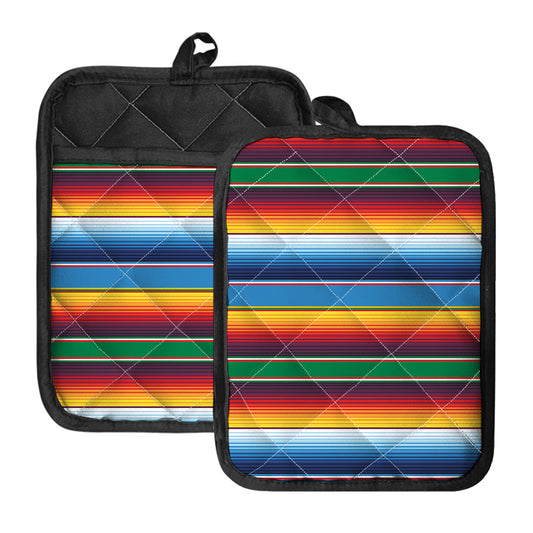 Tribal Mexican Blanket Stripe Print Pot Holders With Pocket