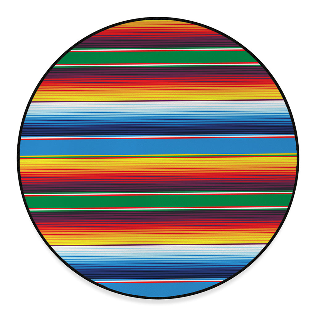 Tribal Mexican Blanket Stripe Print Round Floor Mat