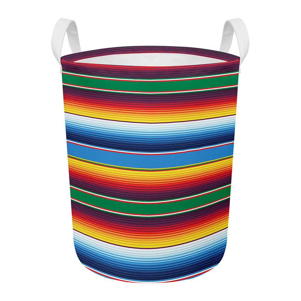 Tribal Mexican Blanket Stripe Print Round Laundry Basket