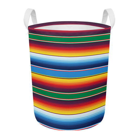 Tribal Mexican Blanket Stripe Print Round Laundry Basket