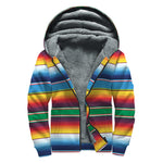 Tribal Mexican Blanket Stripe Print Sherpa Lined Zip Up Hoodie