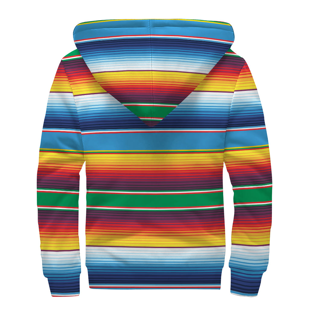Tribal Mexican Blanket Stripe Print Sherpa Lined Zip Up Hoodie