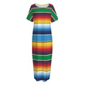 Tribal Mexican Blanket Stripe Print Short Sleeve Long Nightdress