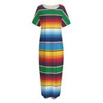 Tribal Mexican Blanket Stripe Print Short Sleeve Long Nightdress