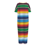 Tribal Mexican Blanket Stripe Print Short Sleeve Long Nightdress
