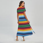 Tribal Mexican Blanket Stripe Print Short Sleeve Maxi Dress
