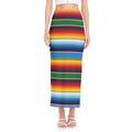 Tribal Mexican Blanket Stripe Print Side Slit Maxi Skirt