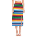 Tribal Mexican Blanket Stripe Print Side Slit Midi Skirt