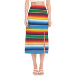 Tribal Mexican Blanket Stripe Print Side Slit Midi Skirt