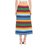 Tribal Mexican Blanket Stripe Print Side Slit Midi Skirt