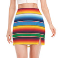 Tribal Mexican Blanket Stripe Print Side Slit Mini Skirt