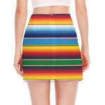 Tribal Mexican Blanket Stripe Print Side Slit Mini Skirt