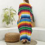 Tribal Mexican Blanket Stripe Print Silk V-Neck Kaftan Dress