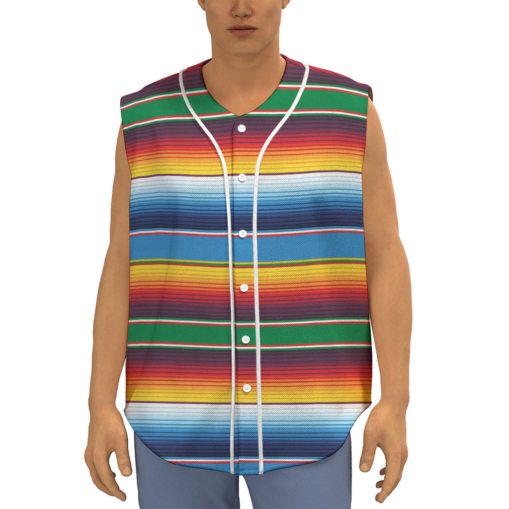 Tribal Mexican Blanket Stripe Print Sleeveless Baseball Jersey