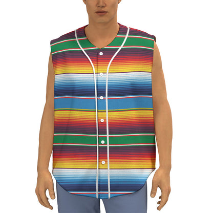 Tribal Mexican Blanket Stripe Print Sleeveless Baseball Jersey