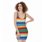 Tribal Mexican Blanket Stripe Print Sleeveless Bodycon Dress