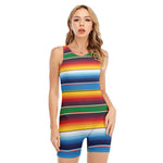 Tribal Mexican Blanket Stripe Print Sleeveless One Piece Swimsuit