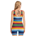 Tribal Mexican Blanket Stripe Print Sleeveless One Piece Swimsuit