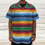 Tribal Mexican Blanket Stripe Print Textured Short Sleeve Shirt