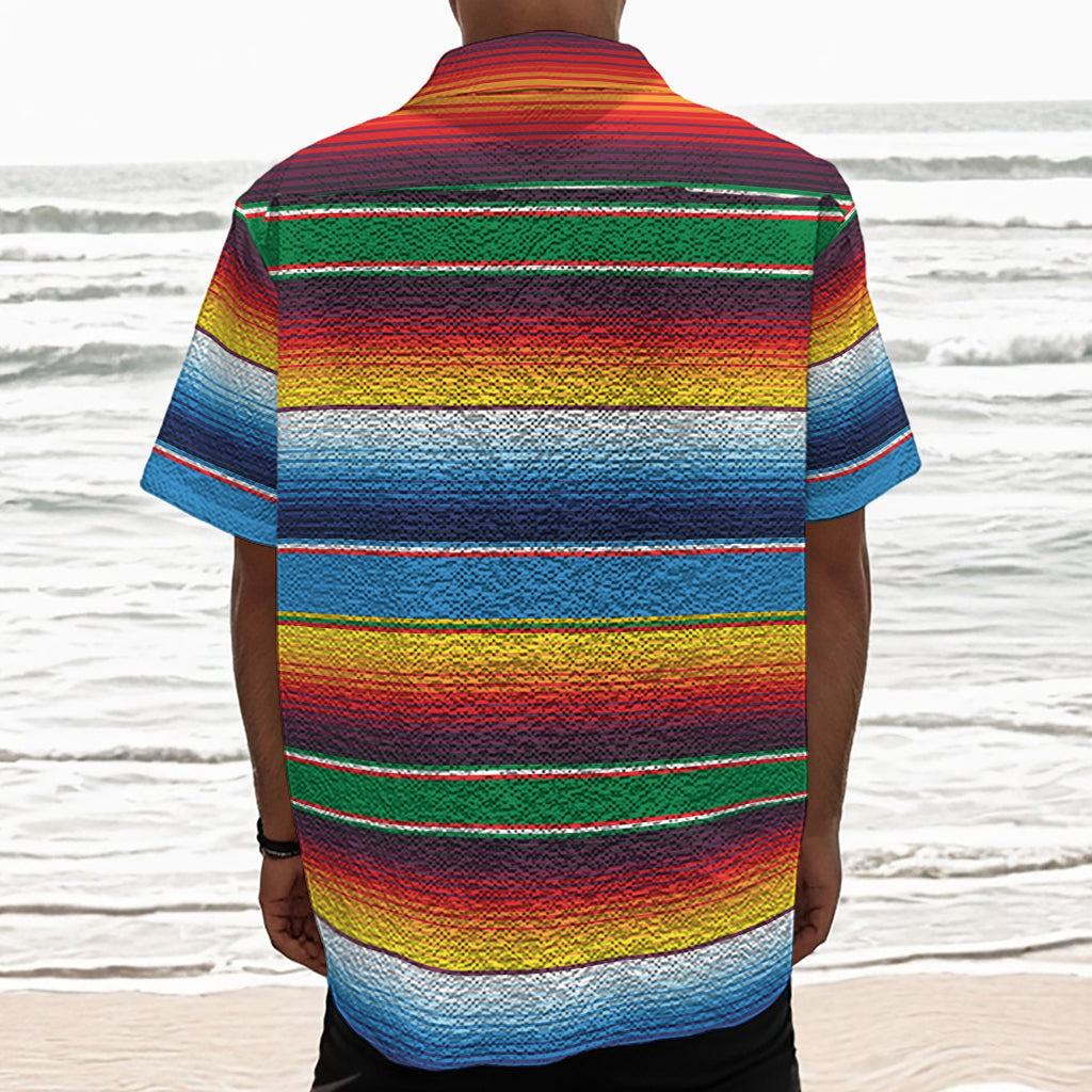 Tribal Mexican Blanket Stripe Print Textured Short Sleeve Shirt
