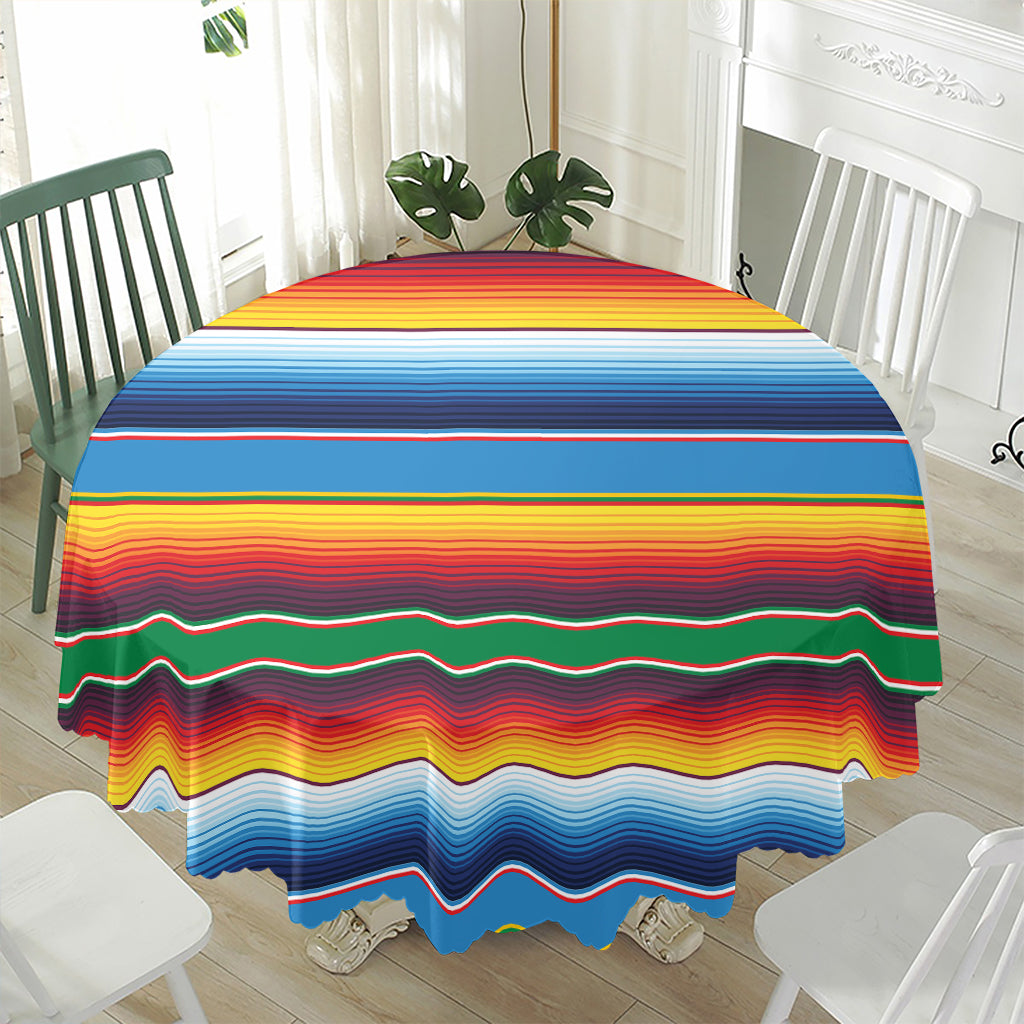 Tribal Mexican Blanket Stripe Print Waterproof Round Tablecloth